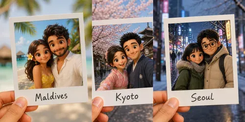 Cute 3D Couple Travel Instax Photo Albums generated by chatgpt-image