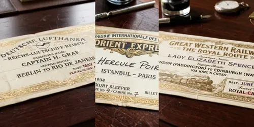 Ornate Vintage Travel Tickets Boarding generated by gemini-image