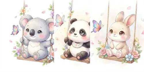 Magical Kawaii Baby Animals On Floral generated by gemini-image