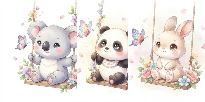 Magical Kawaii Baby Animals On Floral generated by undefined