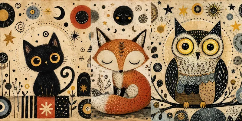 Whimsical Ink Collage Animals generated by undefined
