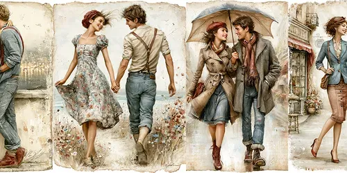 Romantic Couple Junk Journal Art Pages generated by midjourney