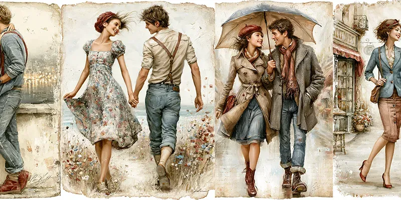 Romantic Couple Junk Journal Art Pages generated by undefined