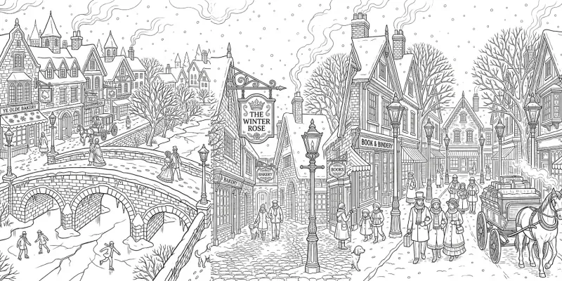 Victorian Winter Town Coloring Pages generated by undefined