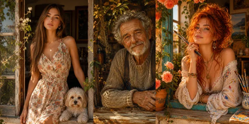 Sunlit Rustic Window Portraits generated by undefined