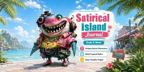 Satirical Island Junk Journals generated by midjourney
