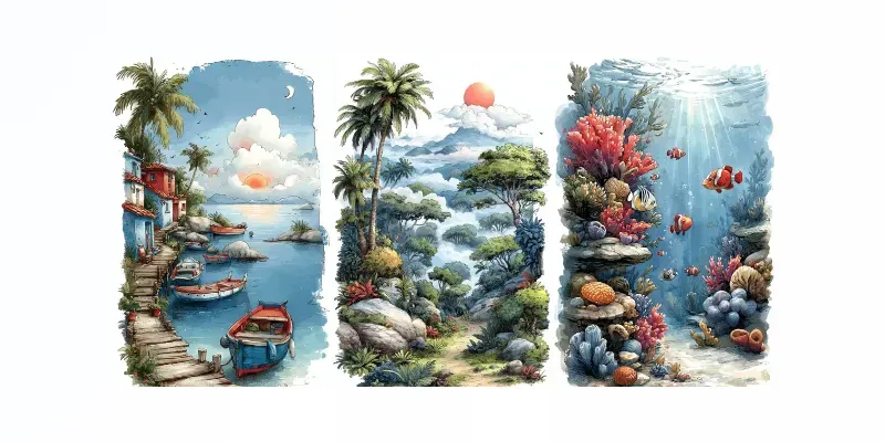Tropical Watercolor Landscapes generated by undefined