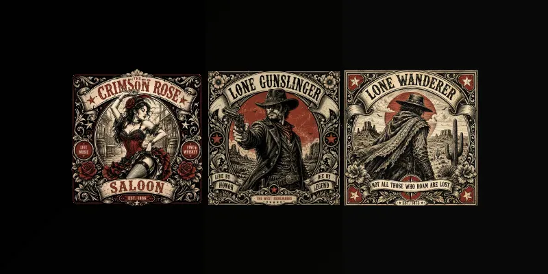 Vintage Western Ink Portraits generated by undefined
