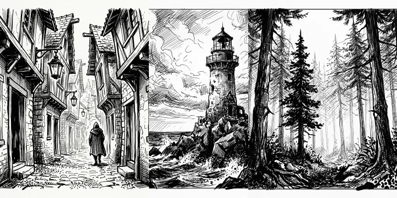 Cinematic Ink Sketch Scenes generated by undefined