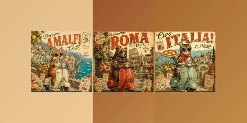 Italian Animal Travel Poster Art generated by undefined