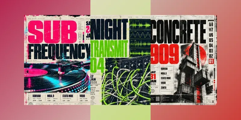 Techno Rave Flyer Retro Print Texture