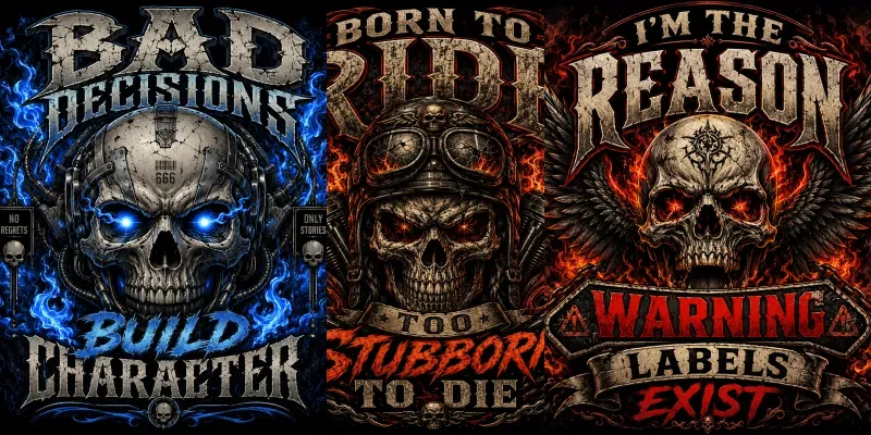Dark Humor Skull Typography Tshirts generated by undefined