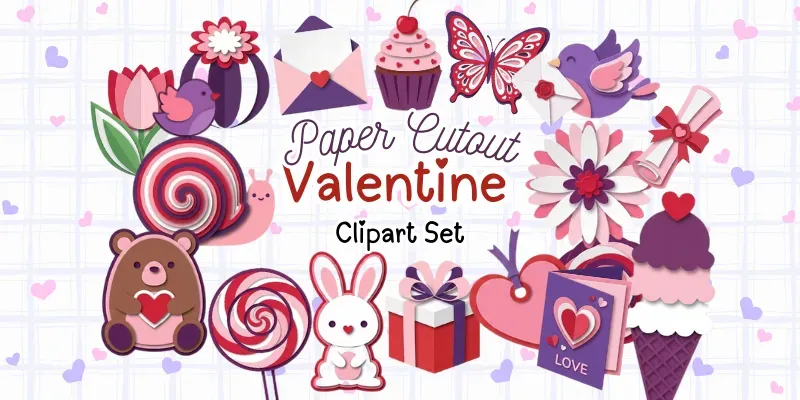 Paper Cutout Valentine Clipart Icons generated by undefined