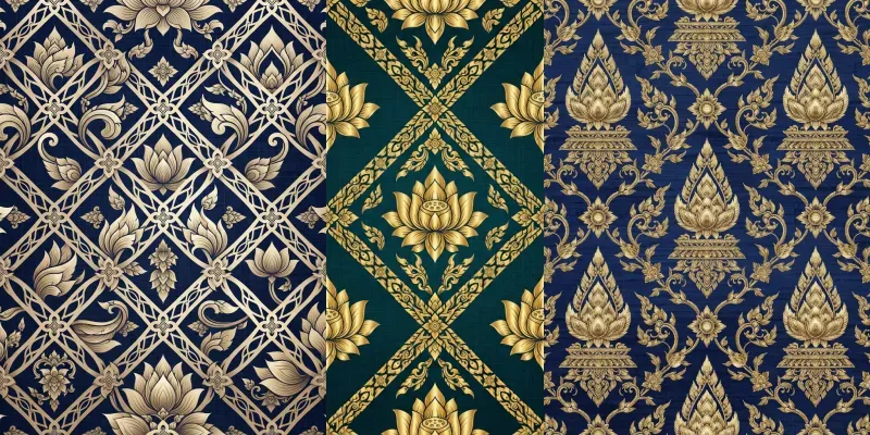 Thai Lotus Silk Seamless Patterns generated by undefined