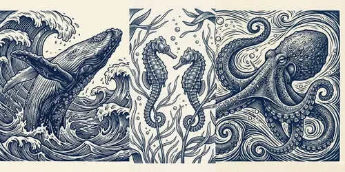 Vintage Marine Linocut Pattern Art generated by gemini-image