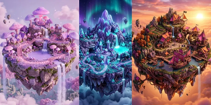 3D Isometric Floating Islands Fantasy
