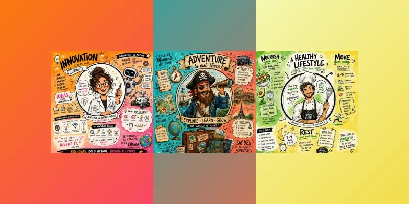 Whimsical Sketchnote Character Posters generated by undefined