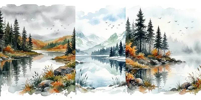 Watercolor Forest Lake Clipart generated by undefined