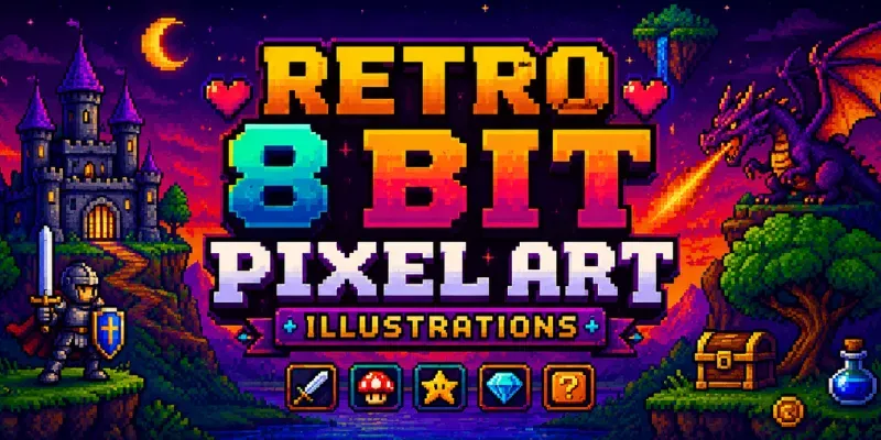 Retro 8 Bit Pixel Art Illustrations generated by undefined