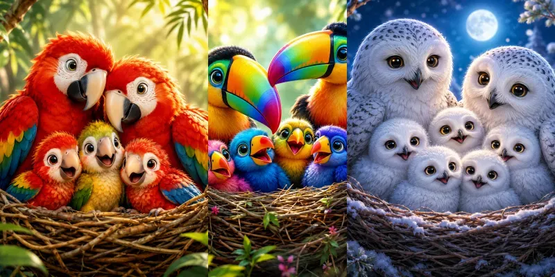 Cute Bird Family Nest Portraits generated by undefined