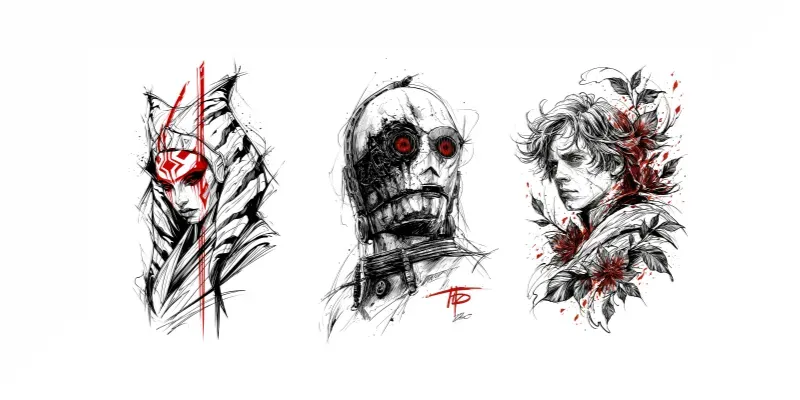 Star Wars Gothic Tattoo Line Art generated by undefined