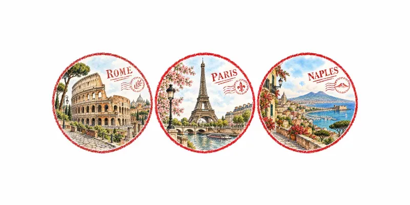 Stampstyle Illustrations Of Cities