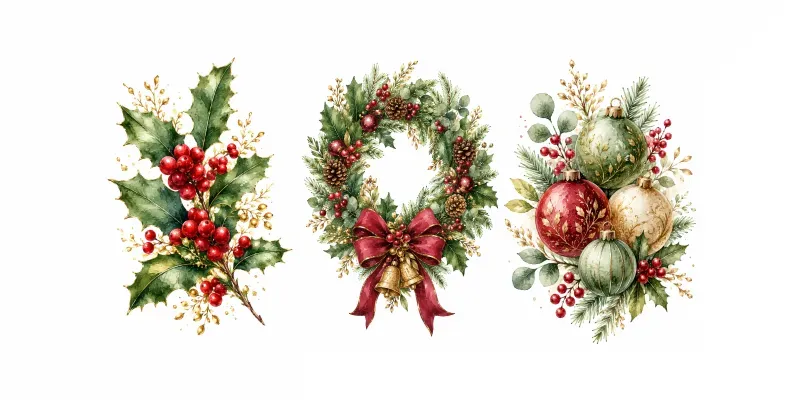 Festive Christmas Watercolor Cliparts generated by undefined