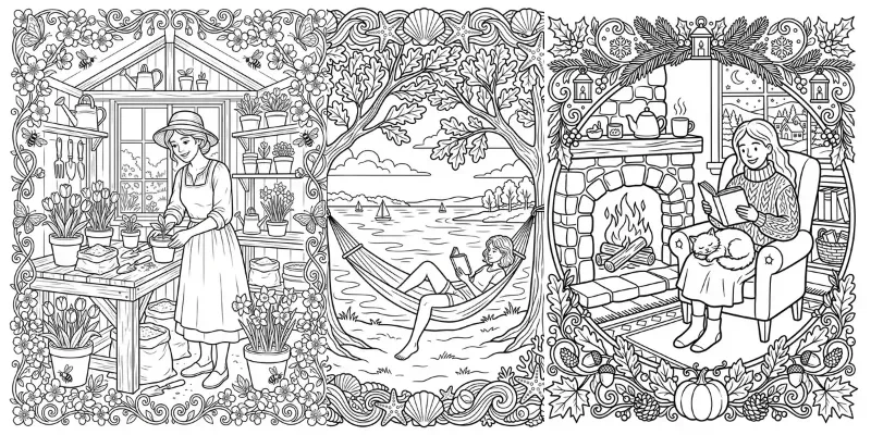 Cozy Seasons KDP Coloring Pages generated by undefined