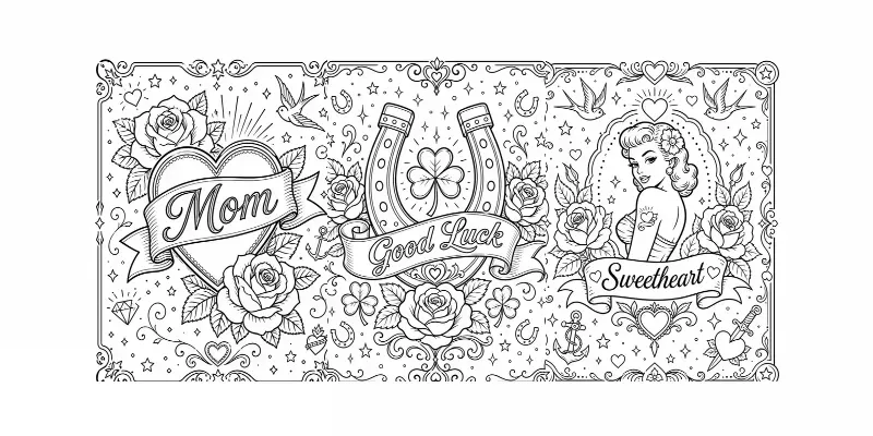 Vintage Tattoo Coloring Pages generated by undefined