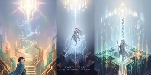 Earthspine Ascent Vertical Anime generated by gemini-image