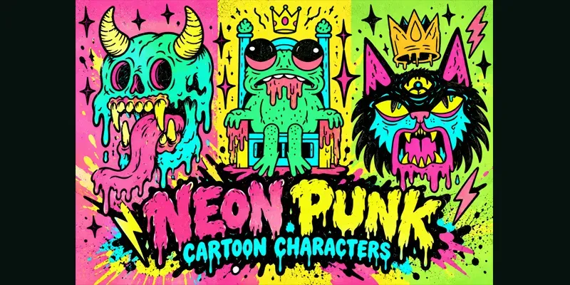 Neon Punk Cartoon Characters