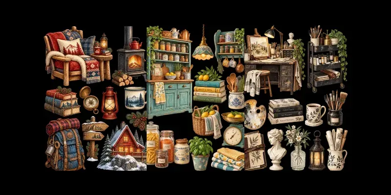 Cozy Cottagecore Ephemera Sticker Sets