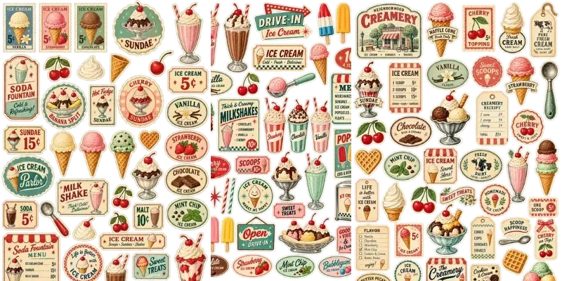 Vintage Ice Cream Parlor Ephemera generated by undefined