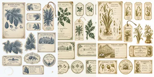 Winter Botanical Ephemera Sheets generated by chatgpt-image