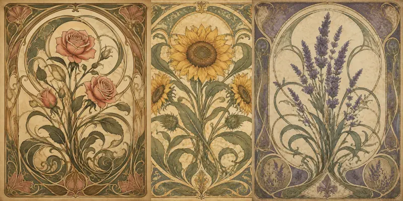 Art Nouveau Botanical Junk Journal Pages generated by undefined