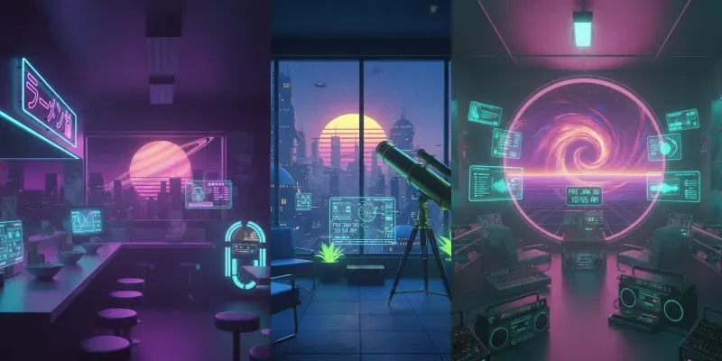 Retrofuturistic Cozy Scenes generated by undefined