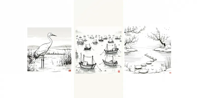 Poetic Monochrome Ink Illustrations generated by undefined
