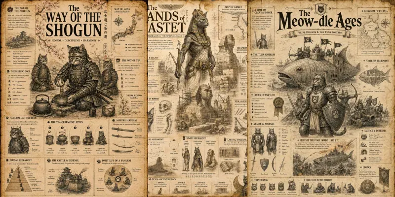 Educational Cat History Poster Templates generated by undefined