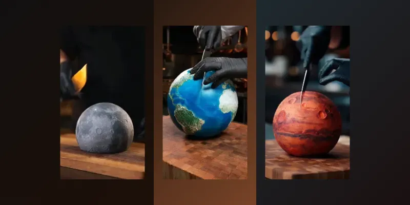 Molten Planets And Stars Cake Cuts generated by undefined