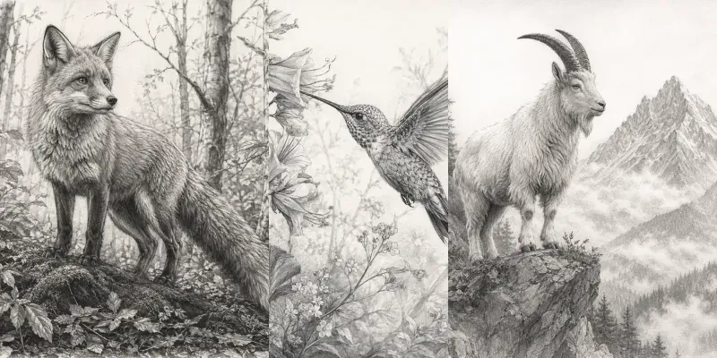Monochrome Wildlife Pencil Art generated by undefined