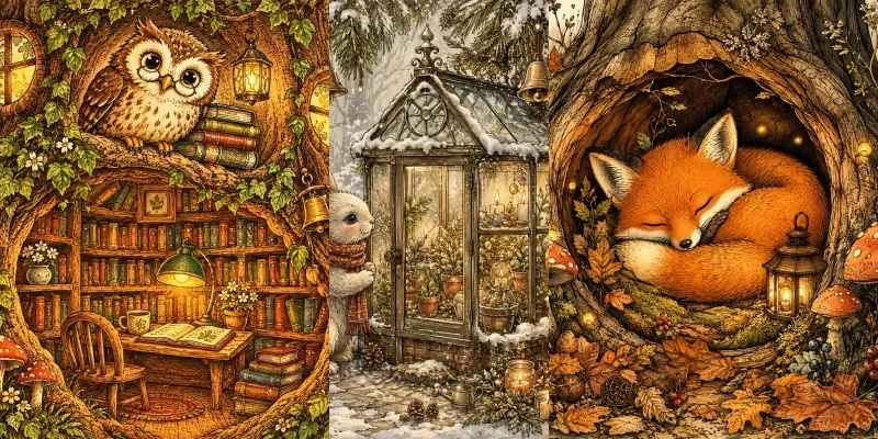 Whimsical Ink Wonderland Scenes generated by undefined