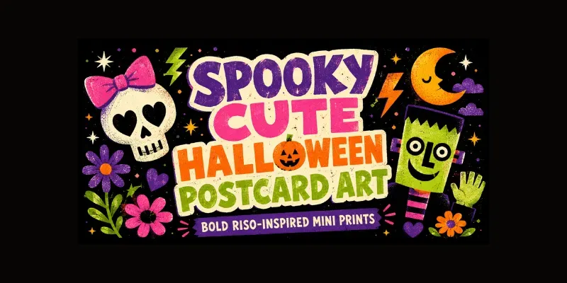Spooky Cute Halloween Postcard Art generated by undefined