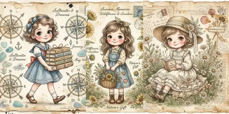 Vintage Junk Journal Girl Art generated by undefined