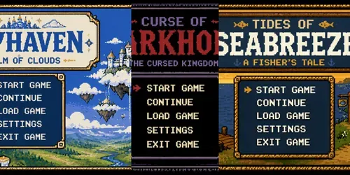 8bit RPG Main Menu UI Screens generated by chatgpt-image