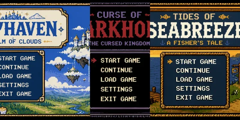 8bit RPG Main Menu UI Screens generated by undefined