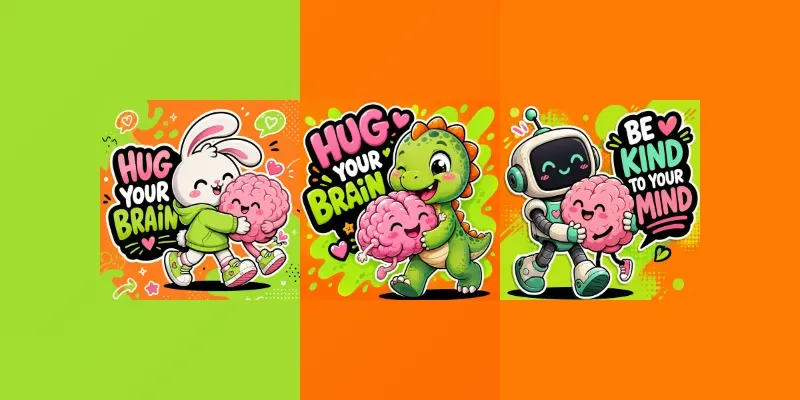 Cute Brain Hug Cartoon Style Art generated by undefined