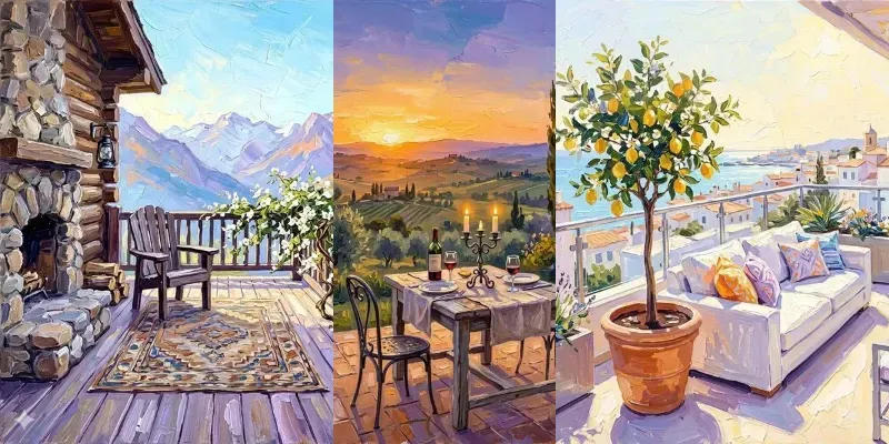 Sundrenched Impasto Terrace Scenes generated by undefined