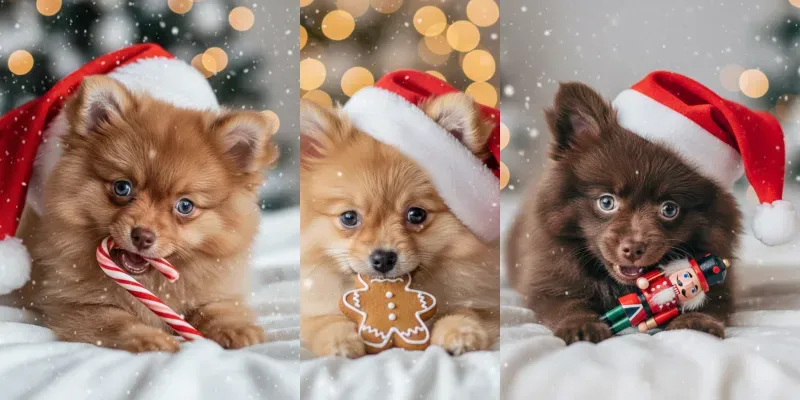 Realistic Christmas Pomeranian Puppies generated by undefined