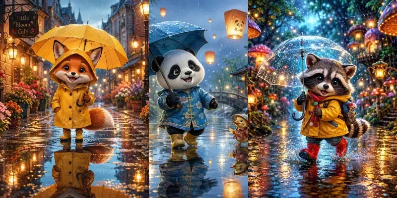 Whimsical Rainy Reflection Characters generated by undefined
