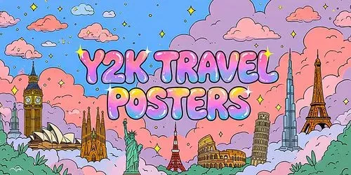 Y2k Pastel Cartoon Travel Posters generated by midjourney